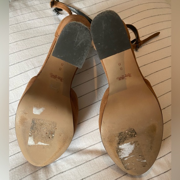 Coach Chrystie Platform Heel, Tan Brown Suede Ankle strap - Picture 6 of 6